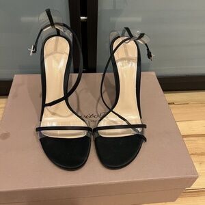 RARE Gianvito Rossi PVC Black Stripe Ankle Strap Heel Sandals G String